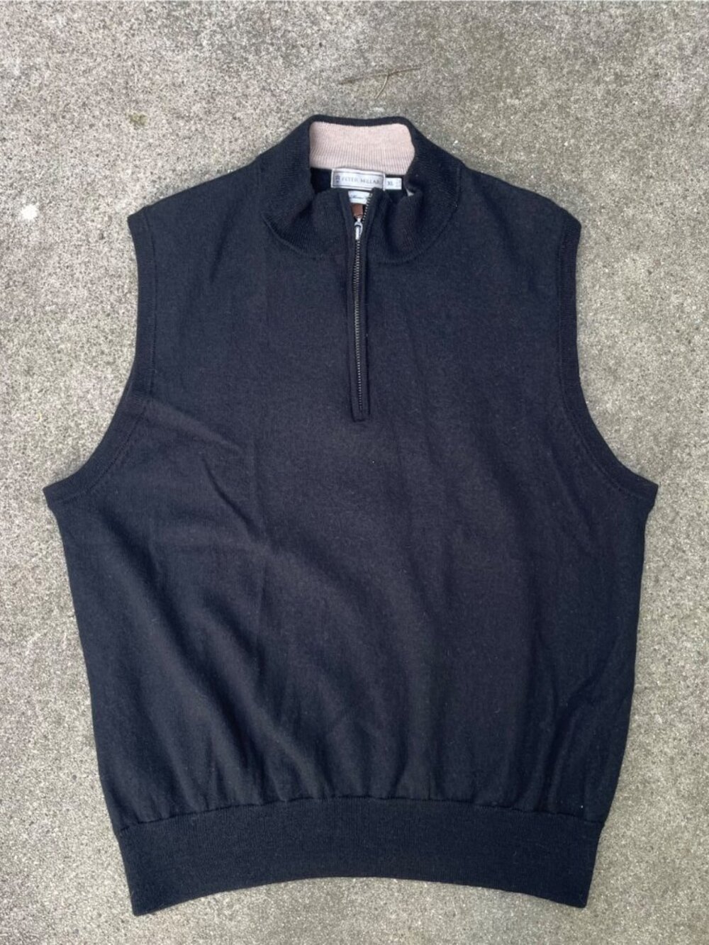 Peter Millar Vest Black 1/4 Zip 100% Merino Wool Men's XL Quiet Luxury Office